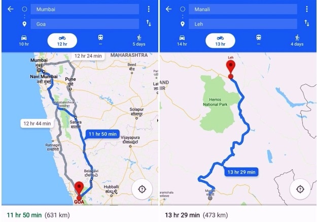 Google Map's new two-wheeler mode in action
