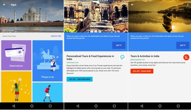 Screenshots of Google Trips on Android