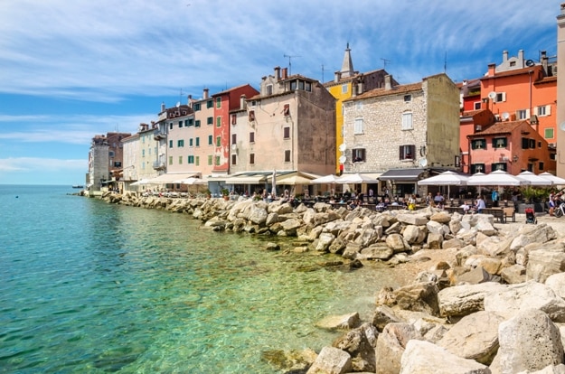 Amazing colorful Rovinj seen from the harbor, Croatia