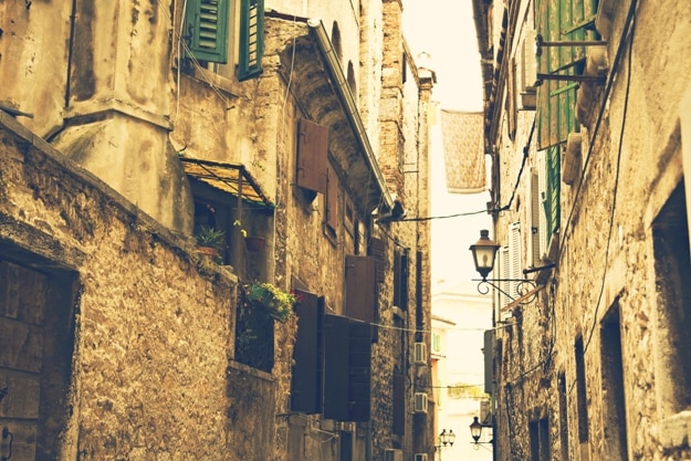 Beautiful and colorful small town Rovinj. Medieval stone houses, European town Rovinj, Istria, Croatia