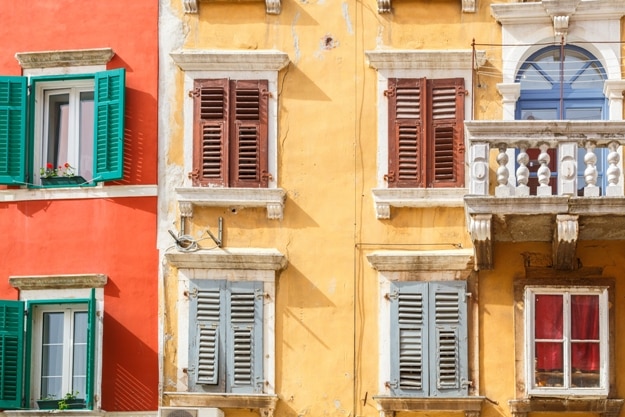 Colorful facade of an old house in Rovinj, Croatia