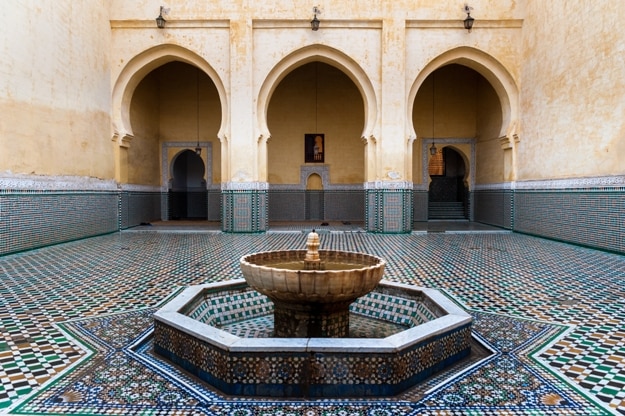 Interior of the Moulay Ismail Mausoleum in Meknes, Morocco