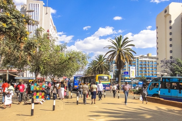 Many people on the street of Nairobi in Kenya. Eastern Africa