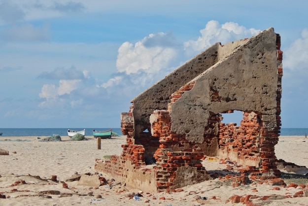 Rameshwaram, India - November, 21st, 2017. Ruins of the small village Dhanushkodi