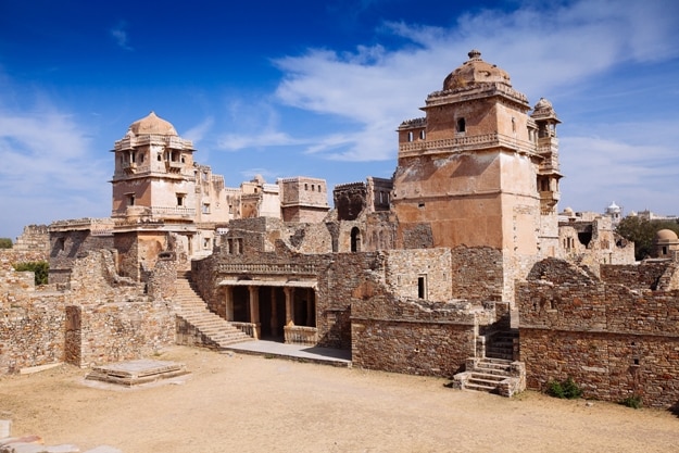 Ruins of Rana Kumbha Palace in the fort of Chittor. Chittorgarh (fortress of Chittor) is the largest fort in India & Asia. It is on UNESCO World Heritage Sites list as Hill Forts of Rajasthan. India