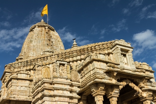 Temple in fort of Chittor. Example of Indo-Aryan (North-Indian) architecture. Chittorgarh fortress is the largest fort in India & Asia. It's on the UNESCO World Heritage Site list