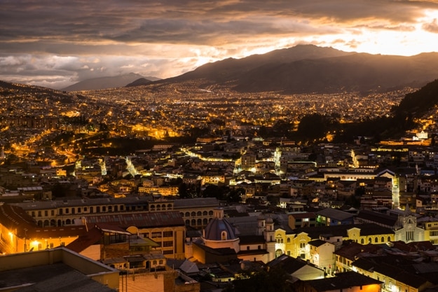 The city of Quito in Ecuador by night