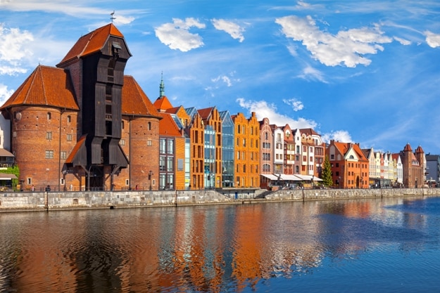 The riverside with the characteristic promenade of Gdansk, Poland