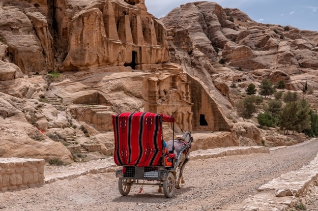 Tourist transport (carriage) near entrance to famous Petra site. Petra, Jordan