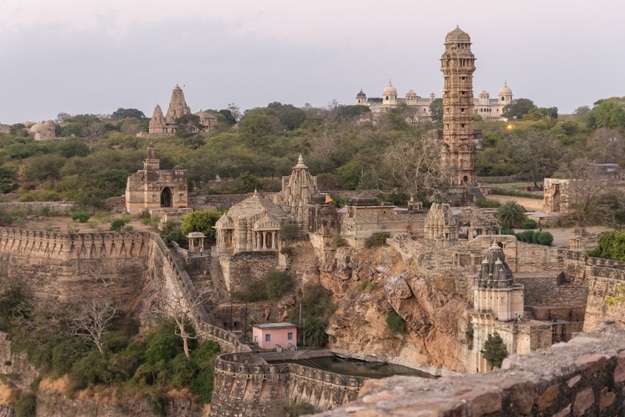 Tower of Victory, temples & palaces in the Chittorgarh fort in Rajasthan. The fort the largest in India & Asia. It is listed on the UNESCO World Heritage Sites list as Hill Forts of Rajasthan. India