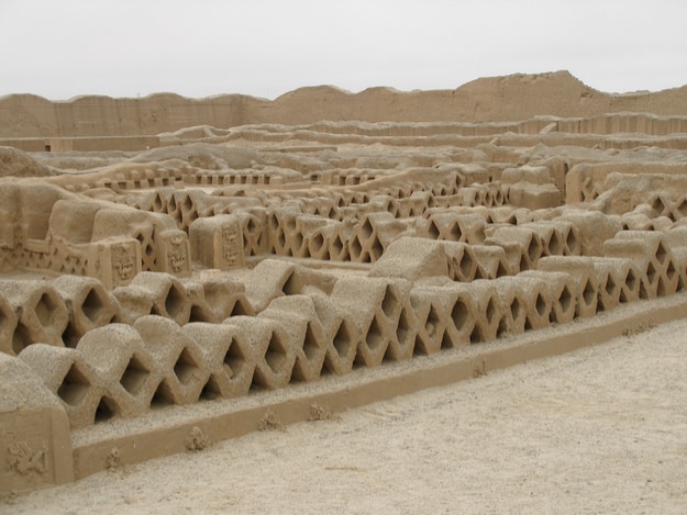 Fishnet-like carvings in Chan Chan, near Trujillo, Peru