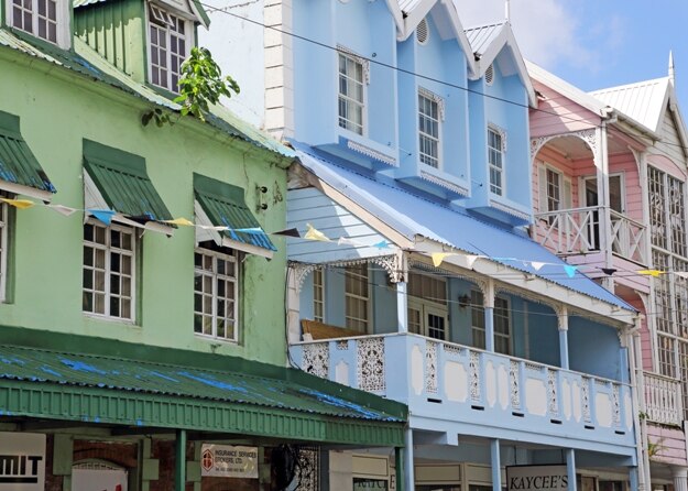 Colorful traditional buildings in Castries, St Lucia, West Indies