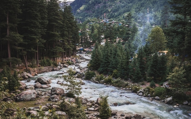 The Beas River in Manali, India.Himachal Pradesh (Country snowy mountains)