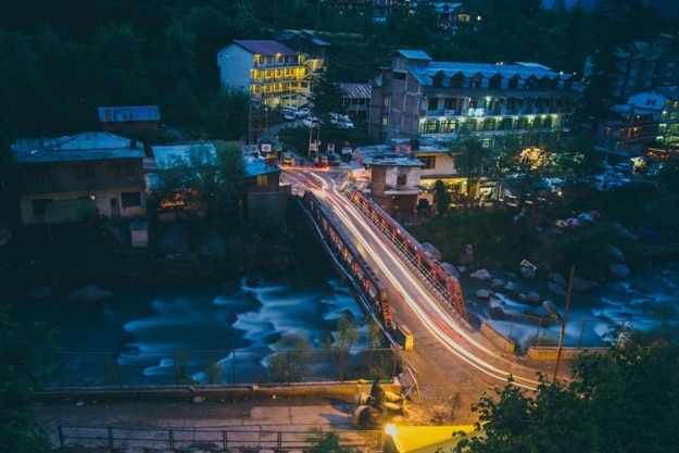The bridge connecting the old Manali with the new Manali town shot using the long exposure technique in Himachal Pradesh India