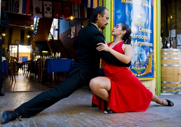 Unidentified couple dancing tango in the street in Buenos Aires Argentina on April 10 2009 - Tango has been on the Unesco intangible cultural heritage list since 2009