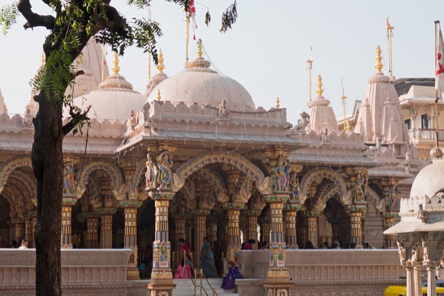 General view of the Hindu Shri Swaminarayan Temple in the old city of Ahmedabad in Gujarat