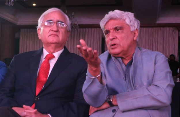 Congress leader Salman Khurshid and lyricist Javed Akhtar during a panel discussion on "Algebra" in New Delhi, on May 18, 2018. (Photo: IANS)