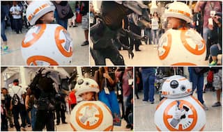 Adorable astromech droid BB-8 Star Wars: The Force Awakens transforming Cosplay at WonderCon 2016