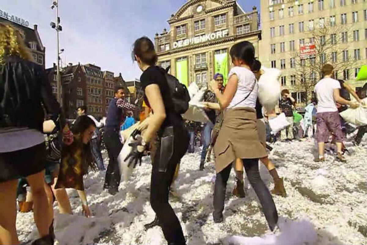 Greeks Celebrate Pillow Fight Day With Anti War Message India Com