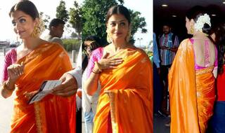 Aishwarya Rai Bachchan looks breathtakingly beautiful in orange and pink sari for Sarbjit promotions! See pictures