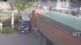 A Rig hits a Car in China. Three survived! (Watch Video)