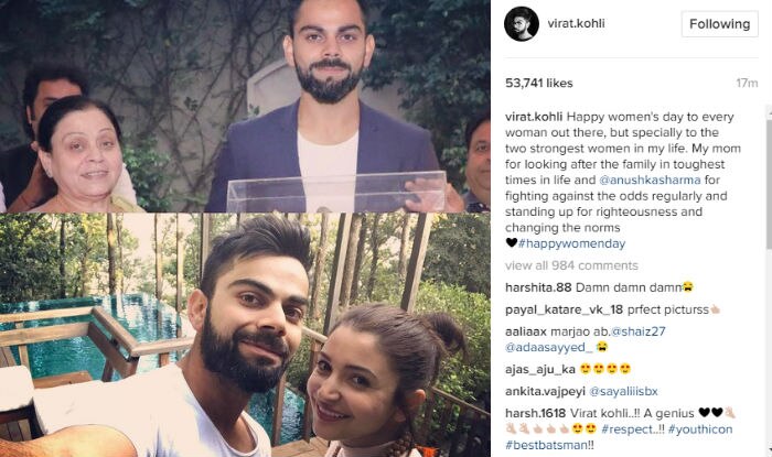 anushka sharma virat kohli s mother in same picture fo!   r women s day 2017 team india captain wishes most important women in hi!   s life via instagram post - most followed person on instagram in india 2017