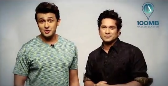 Sachin Tendulkar & Sonu Nigam’s 100mb App song gets 1 million views! Watch Nacho Sare Cricket Wali Beat Pe video