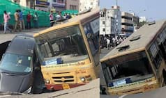 Chennai Road caves in, pulling down a bus and car! Commuters left shocked by pictures & videos from Anna Salai