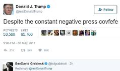 Twitter has a field day as Donald Trump uses 'bigly' word 'covfefe'