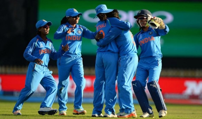 The Indian Women's cricket team celebrate the fall of a wicket. (Courtesy: BCCI)