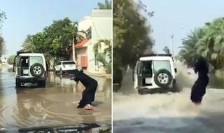 Woman Surfboards Through Jeddah's Flooded Street, Video Goes Viral