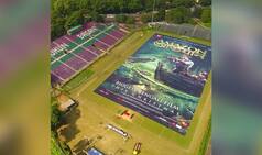 Biggest Poster Measuring 60,800 Sq Ft of Bengali Film Amazon Obhijaan Launched At Mohun Bagan in Kolkata