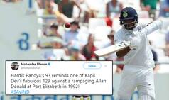 Hardik Pandya Hits 93 off just 95 on Day 2 of Test Match In South Africa; Twitterati Erupt With Joy