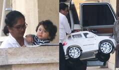 Taimur Ali Khan Looks Excited As His Car Gets Delivered At Aunt Amrita Arora's House - View Pics