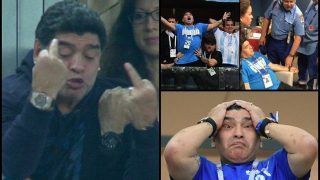 FIFA World Cup 2018: Diego Maradona Goes Through a Rollercoaster of Emotions Before Being Treated by Medical Staff After Lionel Messi's Argentina Beat Nigeria 2-1 to Reach Round of 16 -- WATCH