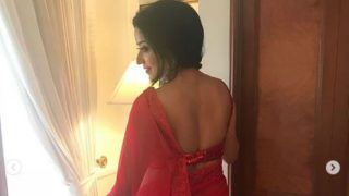 Bhojpuri Sizzler Monalisa Looks Flaming Hot in a Red Saree in Gul Khan’s Upcoming Show Nazar