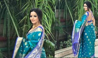 Holy Smokes! Monalisa Looks Drop-Dead Gorgeous in Blue Banarasi Saree