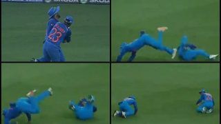 India vs Afghanistan Match 5, Asia Cup 2018 Super Four: Kuldeep Yadav-Dinesh Karthik Survive Nasty Collision to Take Mohammad Nabi's Catch -- watch