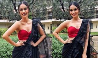 Manushi Chhillar's This Picture in Red Tube Blouse And Black See-through Saree is Too Hot to Handle