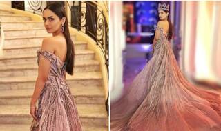 Manushi Chhillar Looks Super Gorgeous in Patel Pink Long Tail Gown at MIPCOM in Cannes