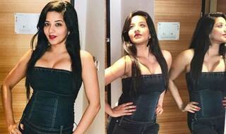 Monalisa की Denim Tube Top और  लाल लिपस्टिक में मदहोश कर देने वाली तस्वीर दिल संभालकर देखिए