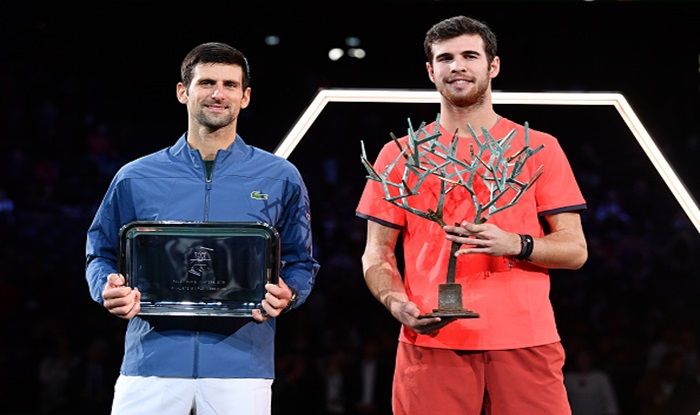 Image result for Karen Khachanov Stuns Novak Djokovic To Win Paris Masters