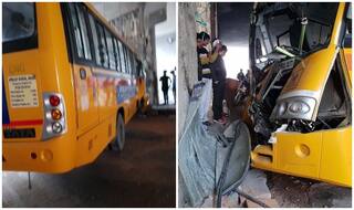 नोएडा: रजनीगंधा चौक अंडरपास के खंभे से टकराई स्‍कूल बस, 12 छात्र घायल