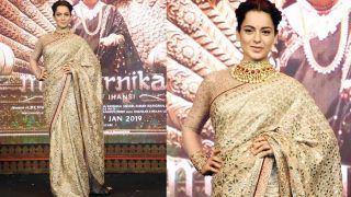 Manikarnika The Queen of Jhansi Song Launch: Kangana Ranaut Looks Royal in Embellished Golden Saree And Gold Jewellery, See Pictures