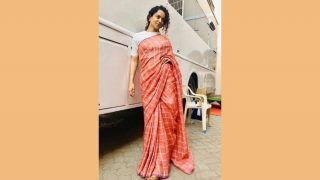Kangana Ranaut Once Again Nails The Ethnic Look in Stunning Peach Saree, White Blouse And Jutis, See Picture Kangana Ranaut Once Again Nails The Ethnic Look in Stunning Peach Saree, White Blouse And Jutis, See Picture