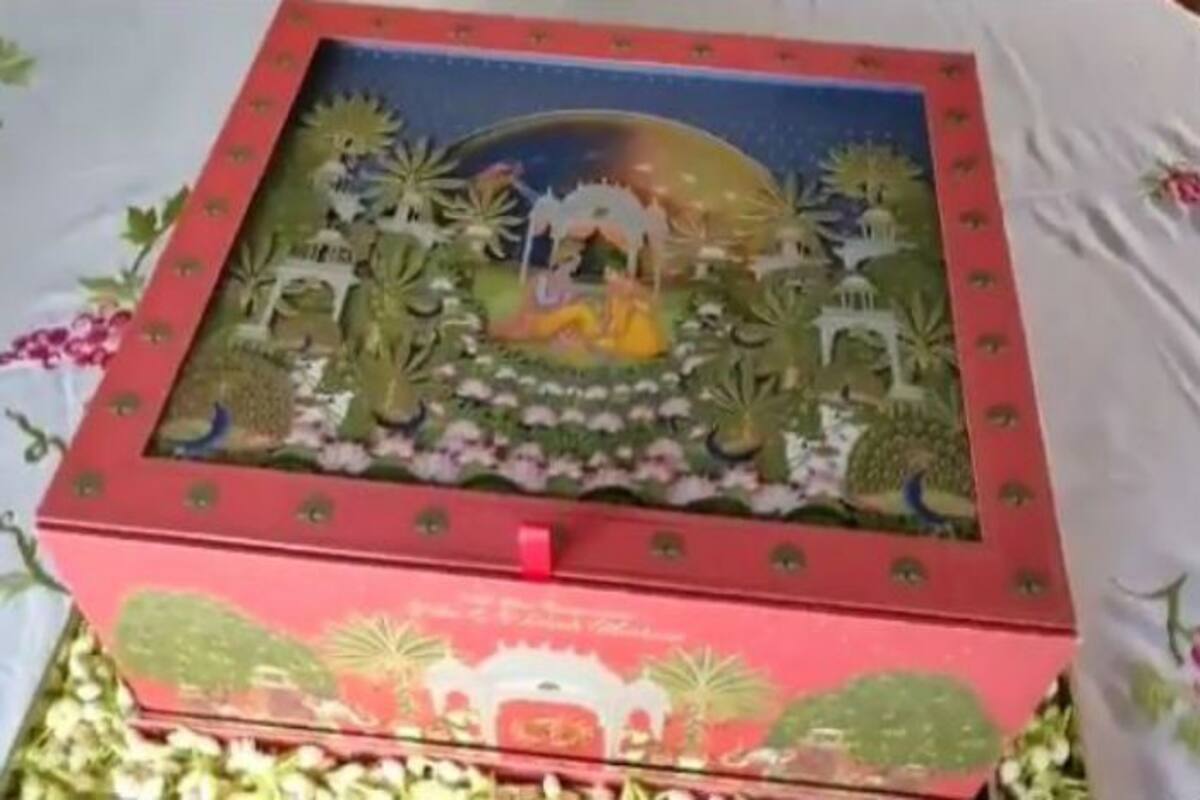 Akash Ambani Shloka Meha Wedding Card Out Flowers Lord Krishna