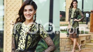 Luka Chuppi Star Kriti Sanon Grabs All Eyes in Yellow-Black Animal Print Short Dress And Netted Long Cape, See Pictures Luka Chuppi Star Kriti Sanon Grabs All Eyes in Yellow-Black Animal Print Short Dress And Netted Long Cape, See Pictures