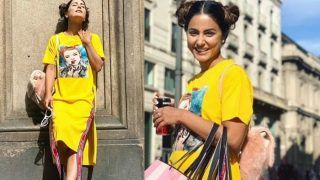 Hina Khan Soaks in The Sun as She Poses in Yellow T-Shirt Dress