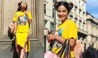 Hina Khan Soaks in The Sun as She Poses in Yellow T-Shirt Dress