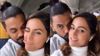 Hina Khan Gets Pampered With Boyfriend Rocky Jaiswal's Kisses as They Bid Adieu to Cannes, Watch